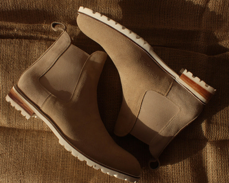 Beige Suede Leather Ferneto Chunky Chelsea Boots