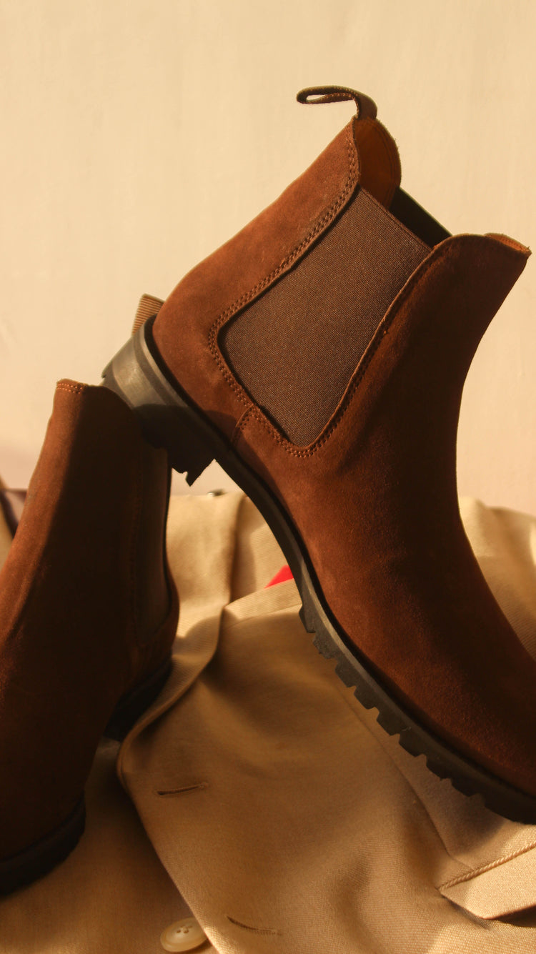 Brown Suede Leather Ferneto Chunky Chelsea Boots