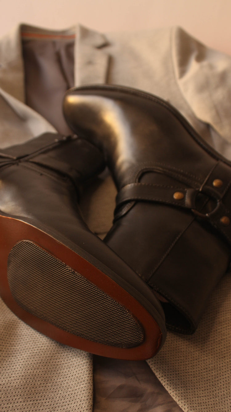 Black Leather Fabrigo Harness Chelsea Boots