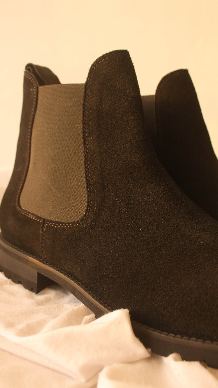 Black Suede Leather Ferneto Chunky Chelsea Boots