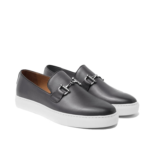 Black Leather Alvin Horse Bit Slip On Sneakers