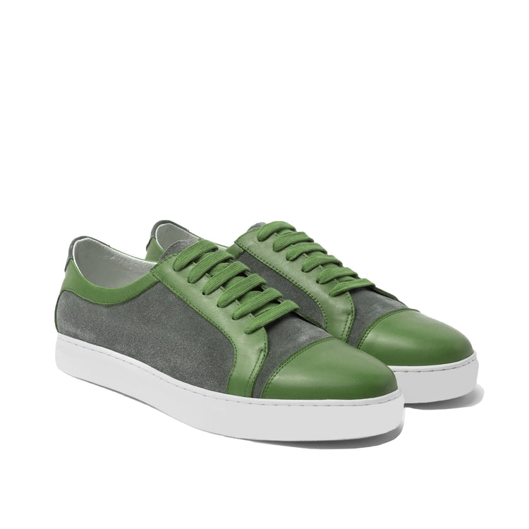 Green Leather and Grey Suede Angus Lace Up Sneakers