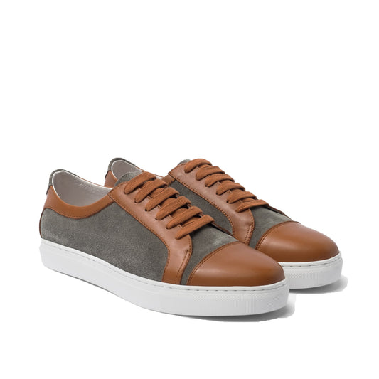 Tan Leather and Grey Suede Angus Lace Up Sneakers