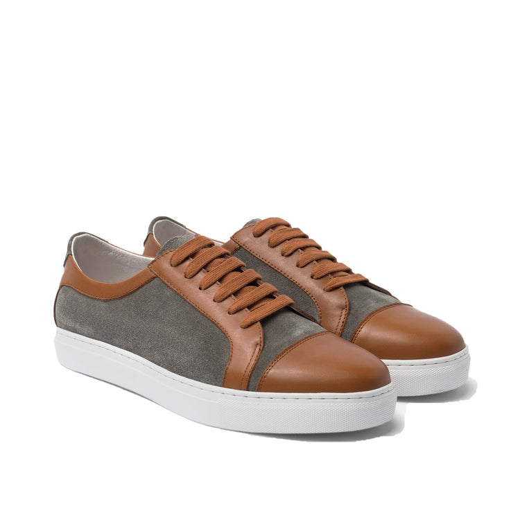 Tan Leather and Grey Suede Angus Lace Up Sneakers