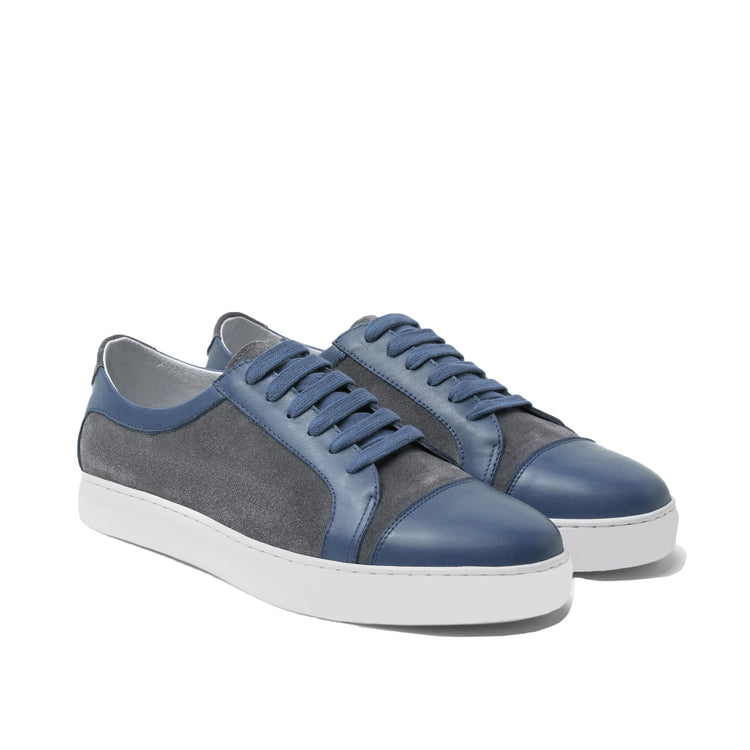 Height Increasing Navy Blue Leather and Grey Suede Angus Lace Up Sneakers