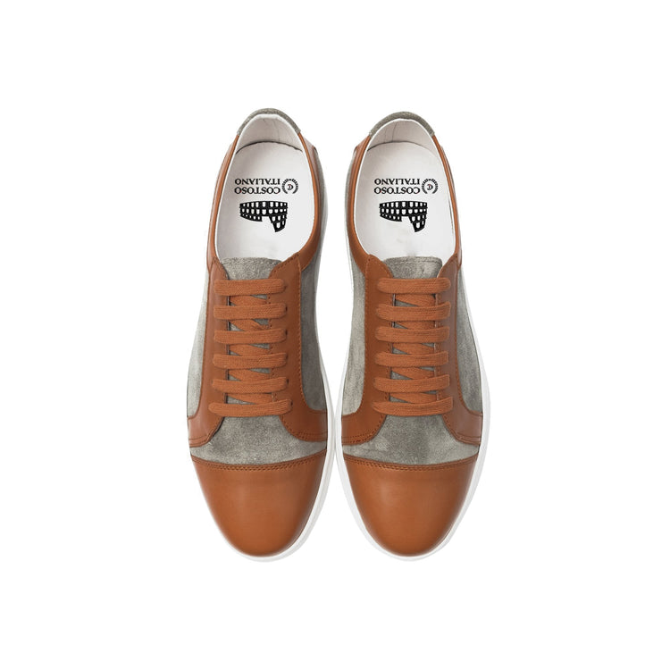 Tan Leather and Grey Suede Angus Lace Up Sneakers