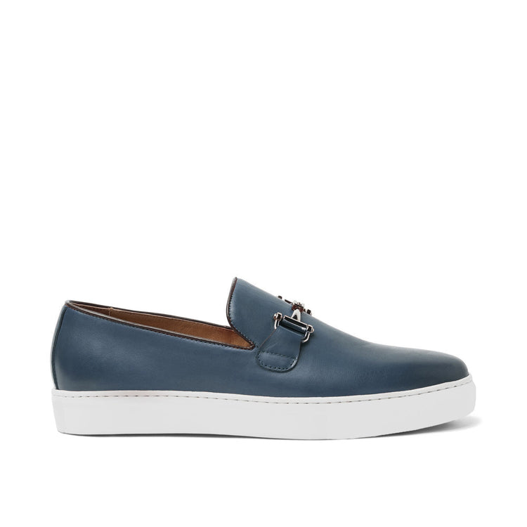 Height Increasing Blue Leather Alvin Horse Bit Slip On Sneakers