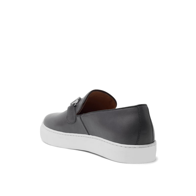 Black Leather Alvin Horse Bit Slip On Sneakers