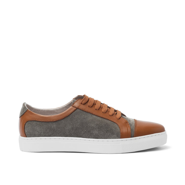 Height Increasing Tan Leather and Grey Suede Angus Lace Up Sneakers