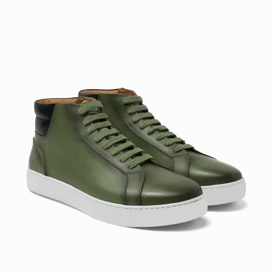 Height Increasing Olive Green Leather Angus Sneaker Boots