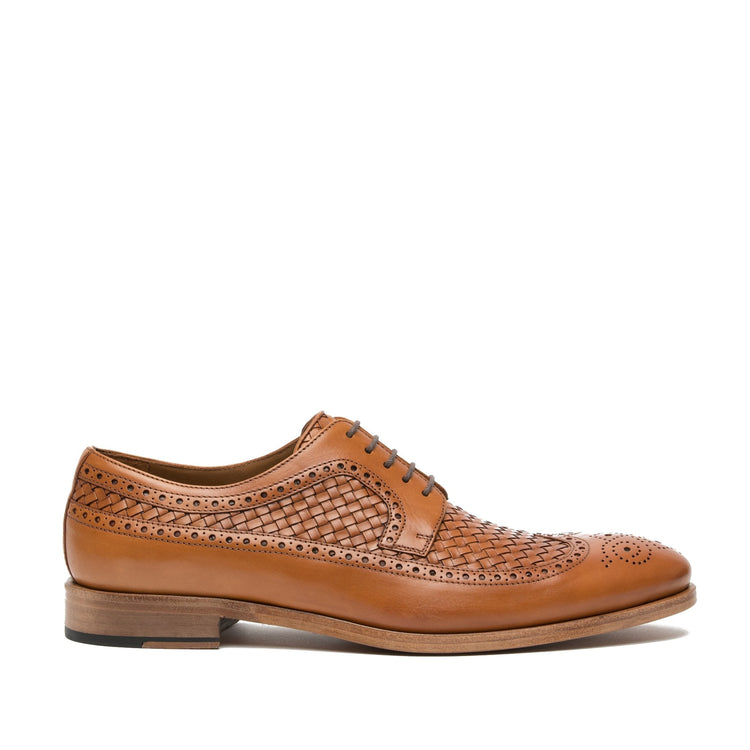 Flat Feet Shoes - Tan Braided Leather Norwood Brogue Derby Shoes with Arch Support