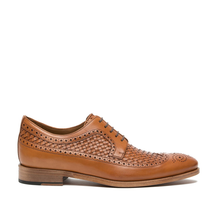 Height Increasing Tan Braided Leather Norwood Brogue Derby Shoes