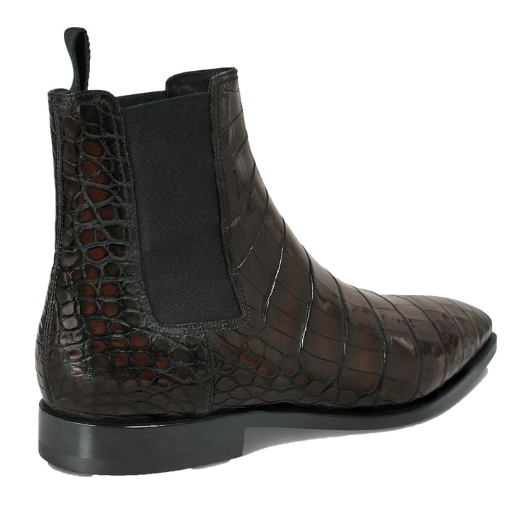 Height Increasing Brown Alligator Textured Leather Evington Chelsea Slip On Boots