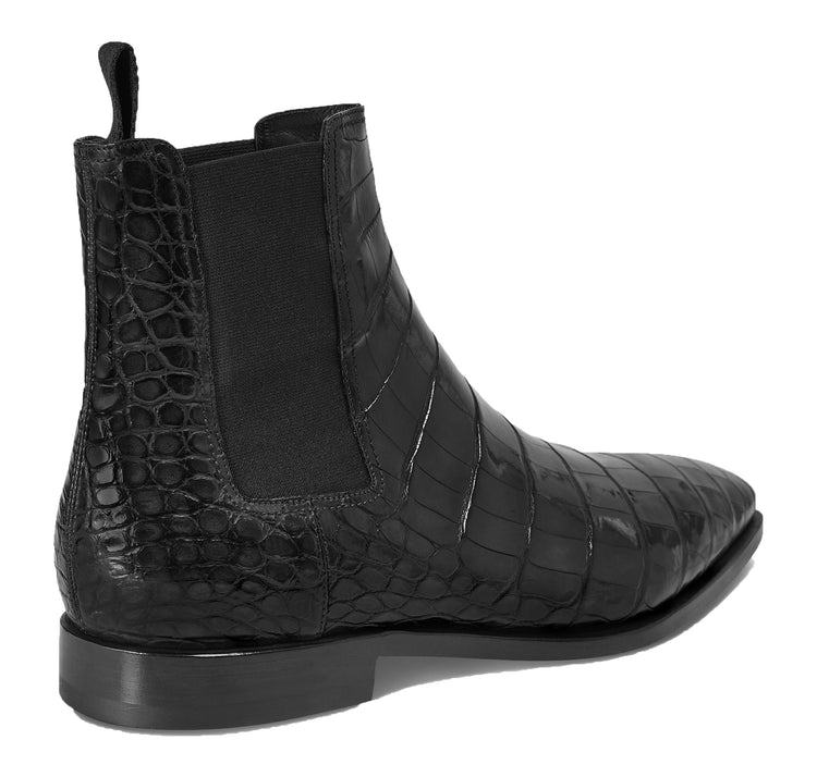 Height Increasing Black Alligator Textured Leather Evington Chelsea Slip On Boots