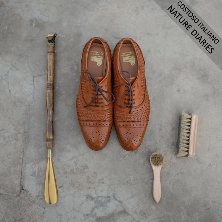 Height Increasing Tan Braided Leather Morice Brogue Oxfords