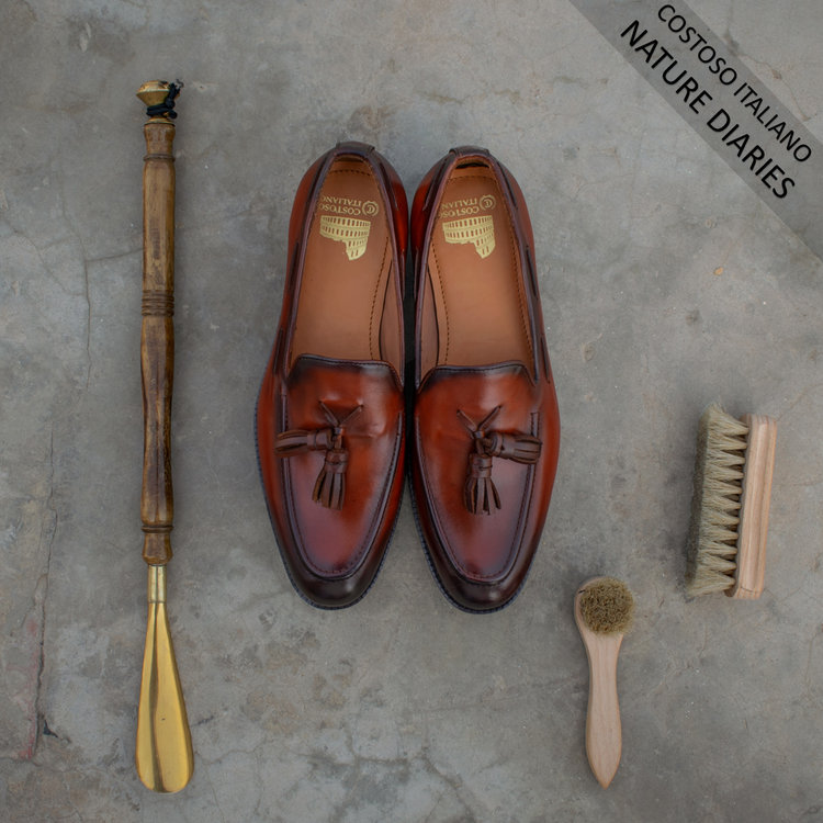 Height Increasing Brown Leather Barbican Tassel Loafers