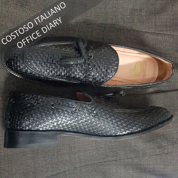 Flat Feet Shoes - Black Hand Woven Braided Leather Acton Loafers with Arch Support