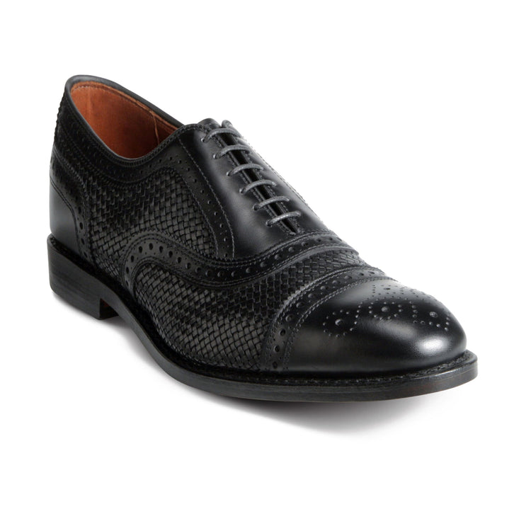 Height Increasing Black Braided Leather Morice Brogue Oxfords