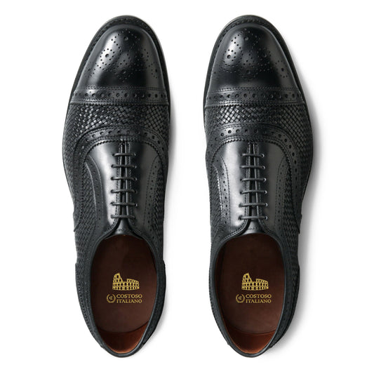 Height Increasing Black Braided Leather Morice Brogue Oxfords