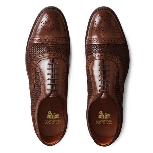 Height Increasing Brown Braided Leather Morice Brogue Oxfords