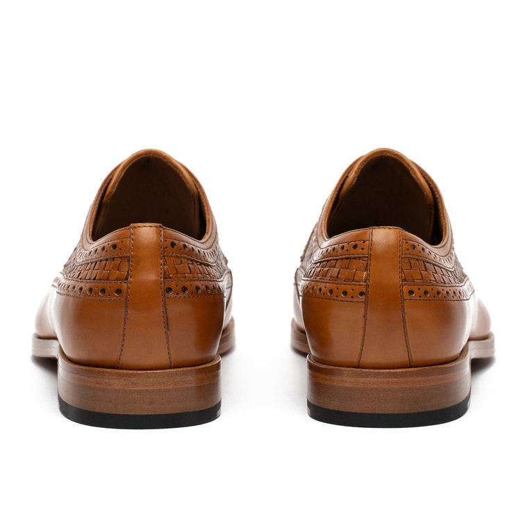 Flat Feet Shoes - Tan Braided Leather Norwood Brogue Derby Shoes with Arch Support