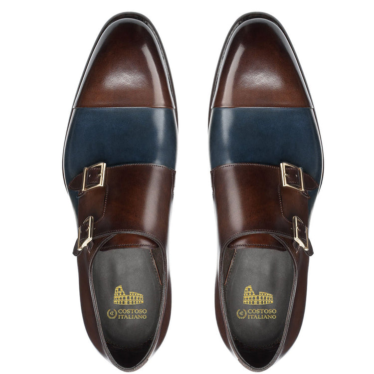 Navy Blue and Brown Leather Castle Monk Straps