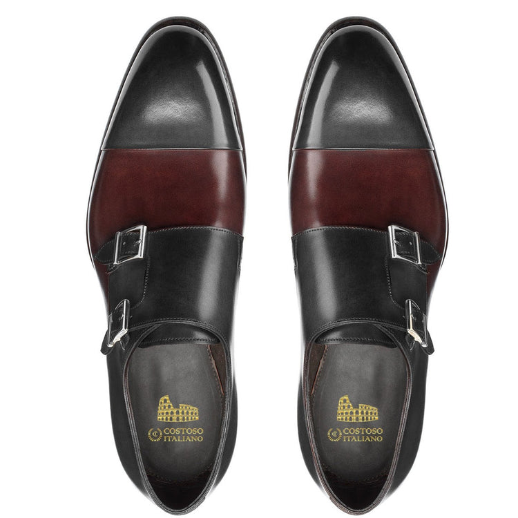 Flat Feet Shoes - Black and Brown Leather Castle Monk Straps with Arch Support