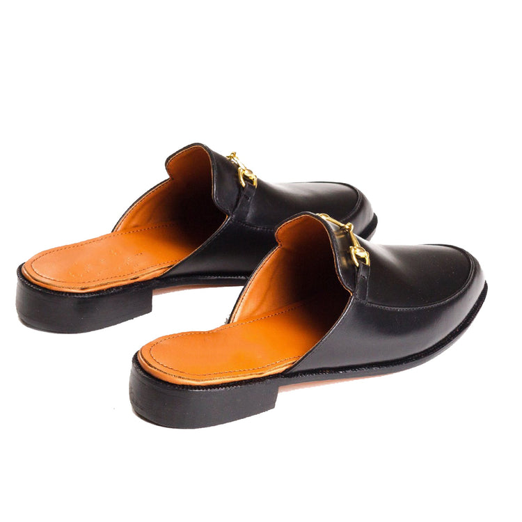 Black Leather Loures Horsebit Slippers