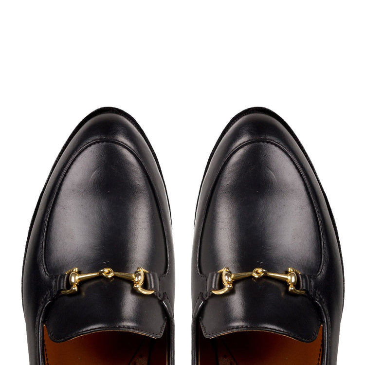 Flat Feet Shoes - Black Leather Penela Horsebit Collapsible Loafer Slippers with Arch Support