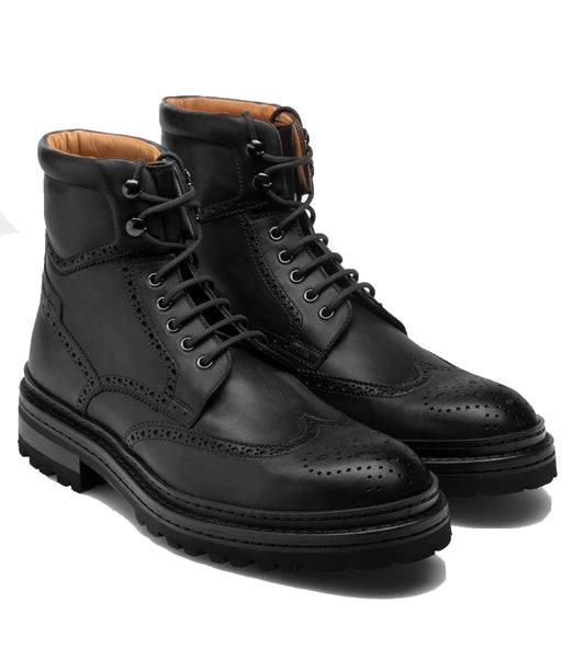 Height Increasing Black Leather Troyes Chunky Derby Boots