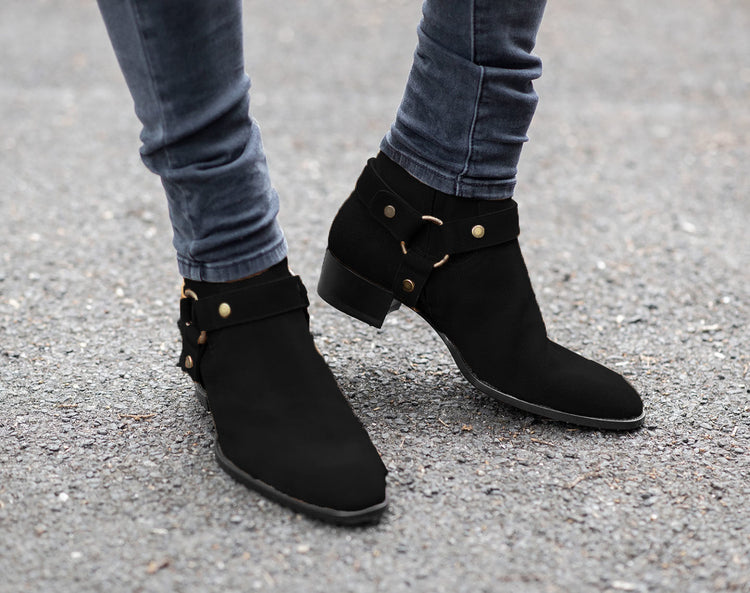 Black Suede Ravien Harness Chelsea Boots