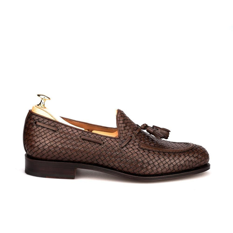 Flat Feet Shoes - Brown Hand Woven Braided Leather Acton Tassel Loafers with Arch Support
