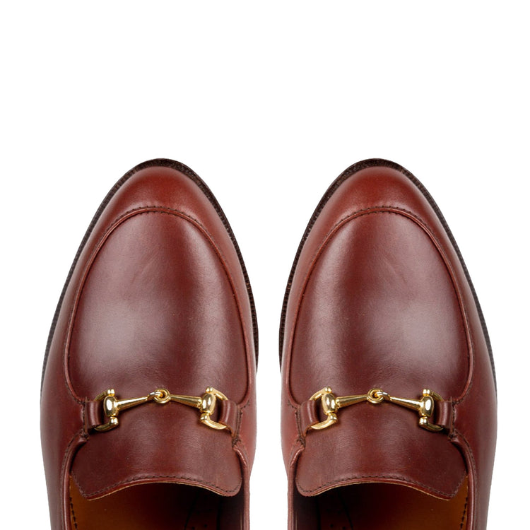 Height Increasing Brown Leather Penela Horsebit Collapsible Loafer Slippers