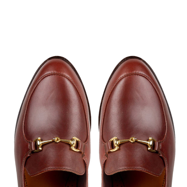 Brown Leather Penela Horsebit Collapsible Loafer Slippers