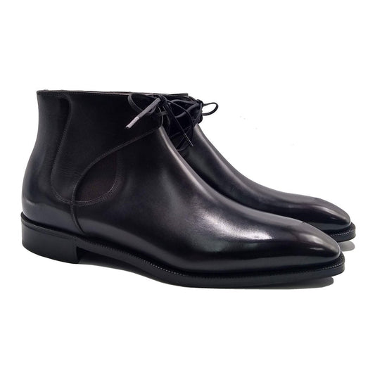 Height Increasing Black Leather Cowra Chelsea Boots