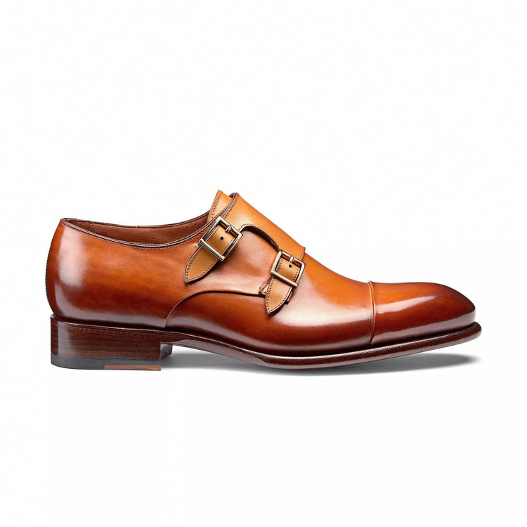 Flat Feet Shoes - Tan Leather Castle Monk Straps with Arch Support