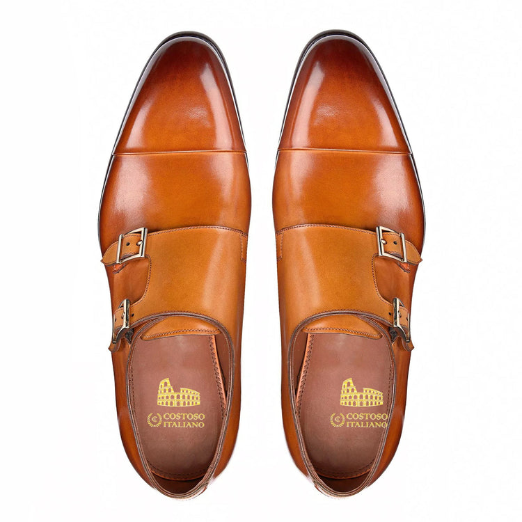 Height Increasing Tan Leather Castle Monk Straps - Formal Shoes