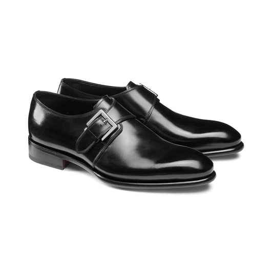 Flat Feet Shoes - Black Leather Bromley Monk Straps with Arch Support