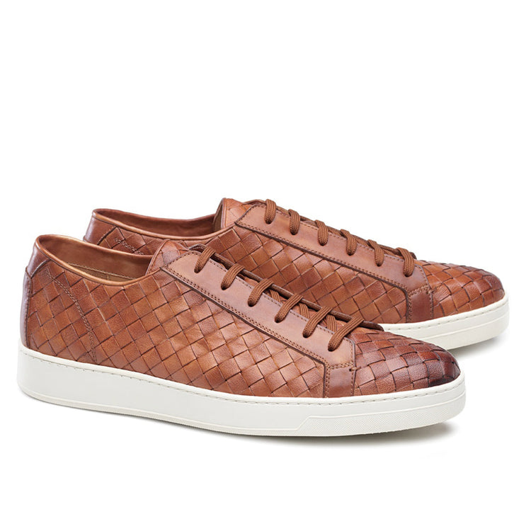Tan Braided Leather Cornella Lace Up Sneakers