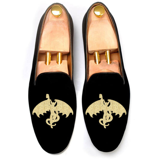 Black Velvet Gargoyle With Beer Embroidered Loafers