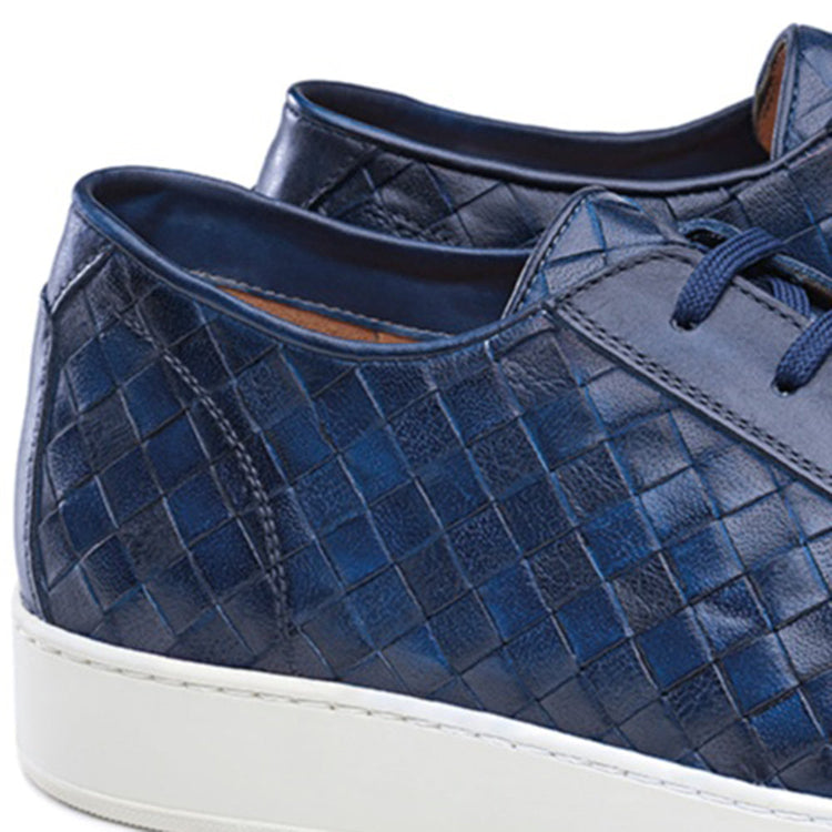 Height Increasing Navy Blue Braided Leather Cornella Lace Up Sneakers