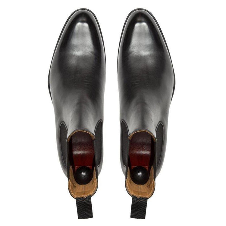 Flat Feet Shoes - Black Leather Fenland Slip On Chelsea Boots with Arch Support