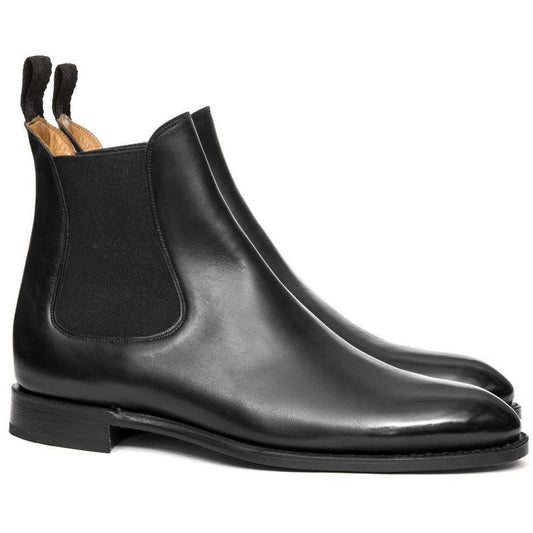 Flat Feet Shoes - Black Leather Fenland Slip On Chelsea Boots with Arch Support