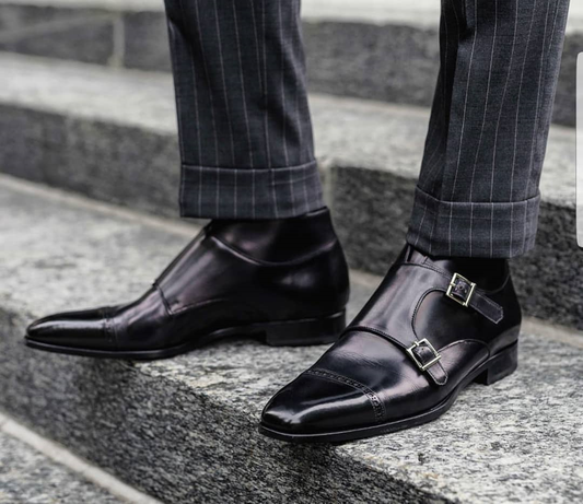 Black Leather Aveiro Brogue Monk Strap Boots