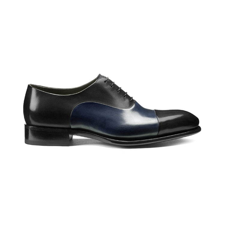 Flat Feet Shoes - Black and Navy Blue Leather Woodford Balmoral Toe Cap Oxfords with Arch Support