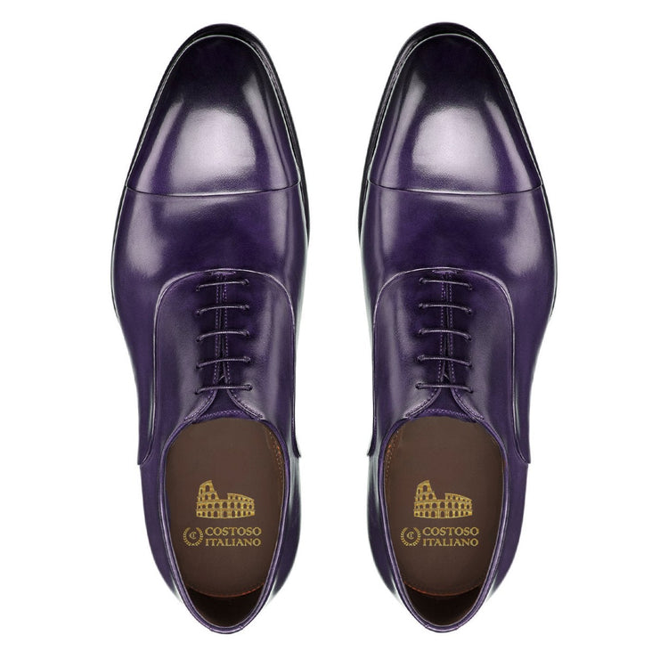 Flat Feet Shoes - Purple Leather Woodford Balmoral Toe Cap Oxfords with Arch Support