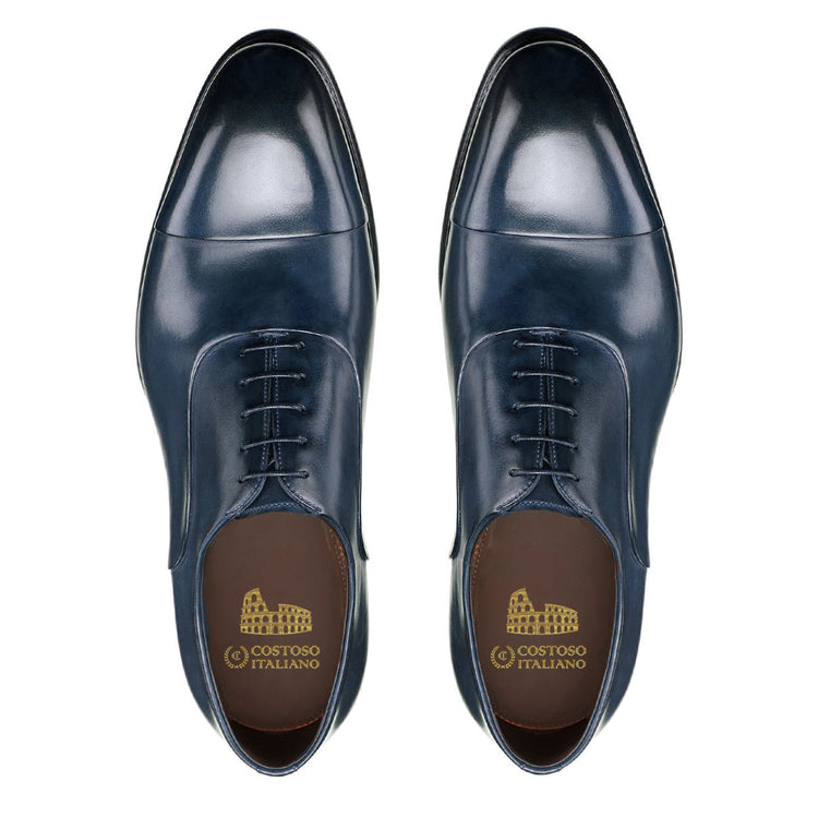 Navy Blue Leather Woodford Balmoral Toe Cap Oxfords
