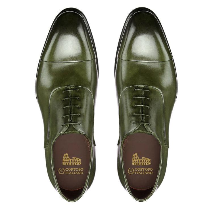 Height Increasing Olive Green Leather Woodford Balmoral Toe Cap Oxfords