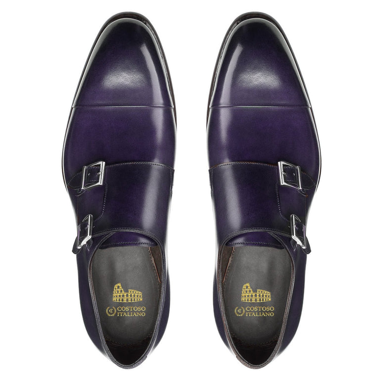 Flat Feet Shoes - Purple Leather Castle Monk Straps with Arch Support