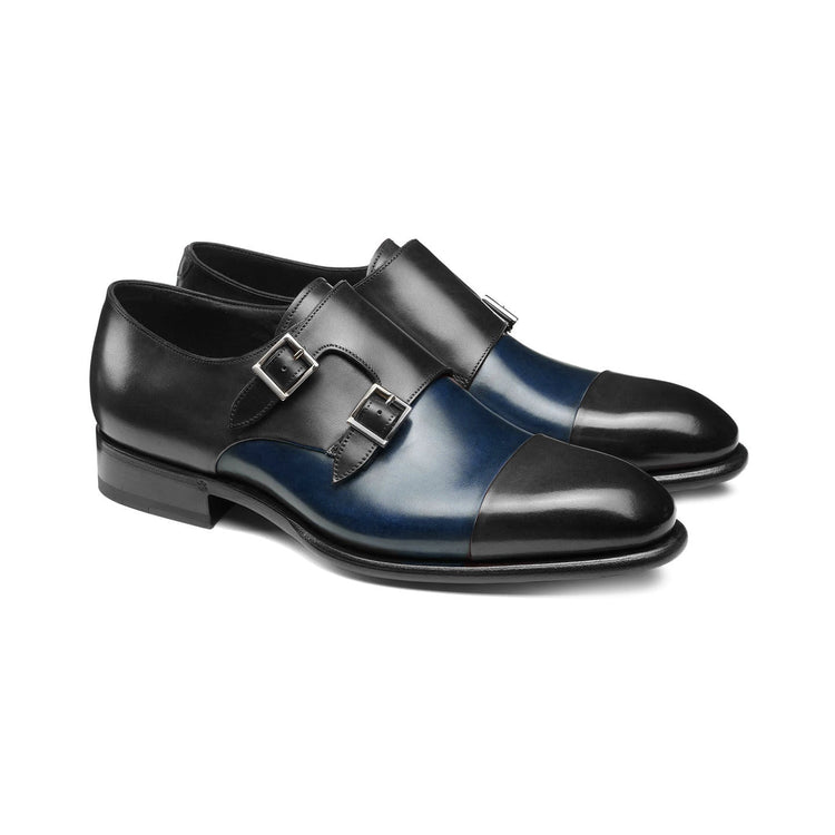 Navy Blue and Black Leather Castle Monk Straps